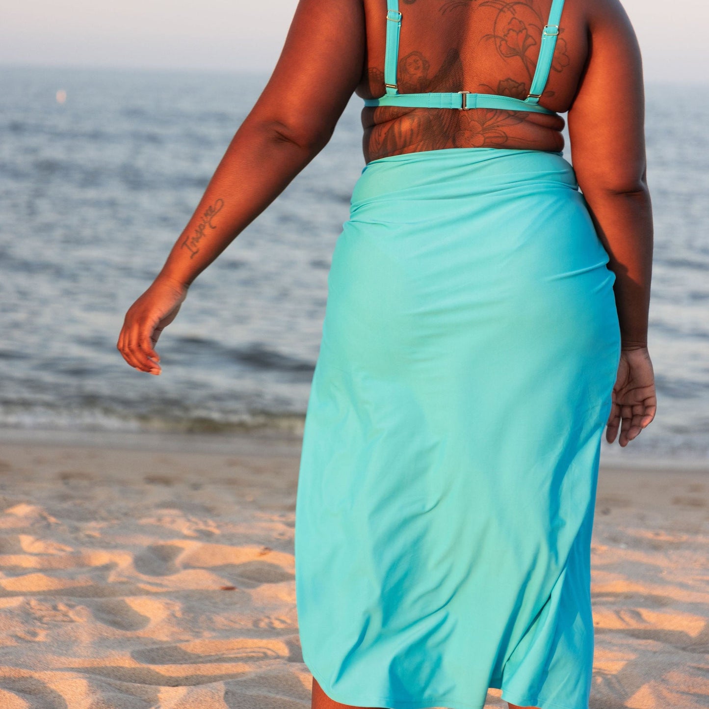 Turquoise sky blue long mid length twist cover-up skirt