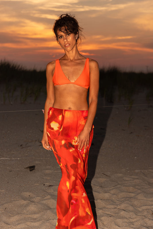 Orange yellow red mulit color skirt cover-up with adjustable draw strings