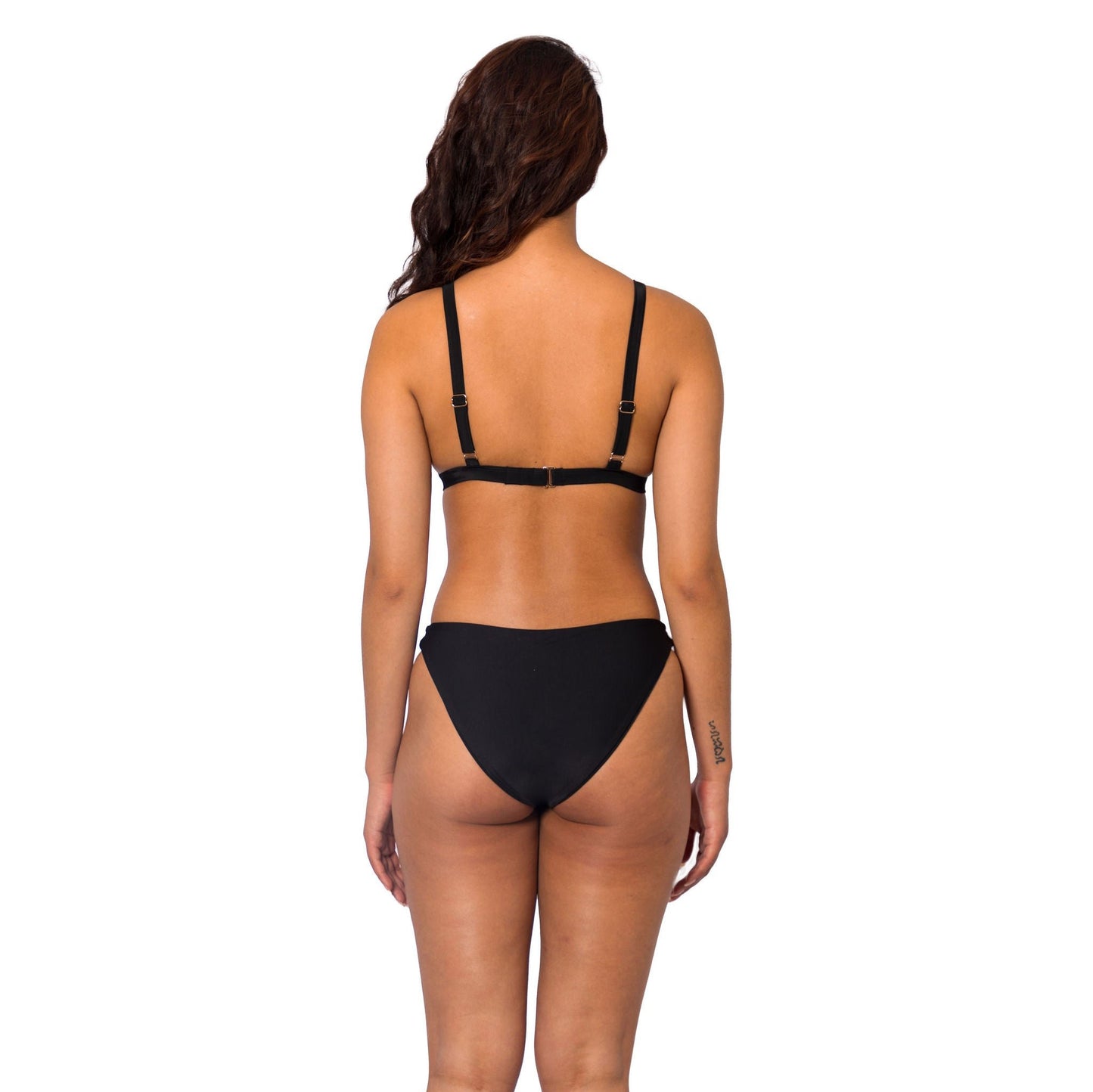 Black flattering bralette bikini top and V front bottom full to moderate coverage