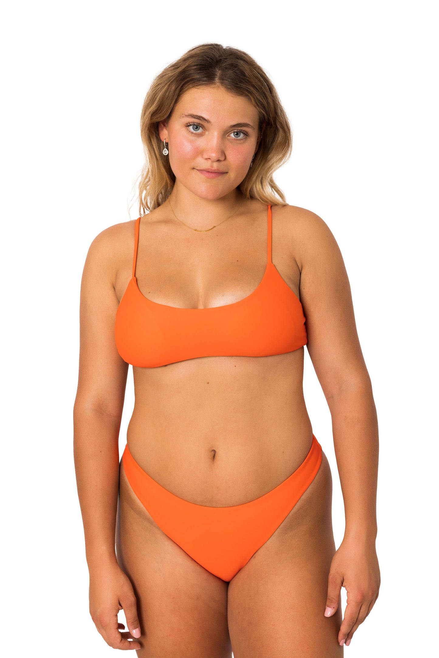 Seamless orange low scoop bathing suit bikini top