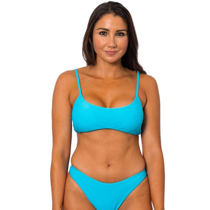 Seamless Aquamarine low scoop bathing suit bikini top