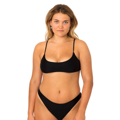 Timeless & Seamless low scoop bathing suit bikini top in black front profile